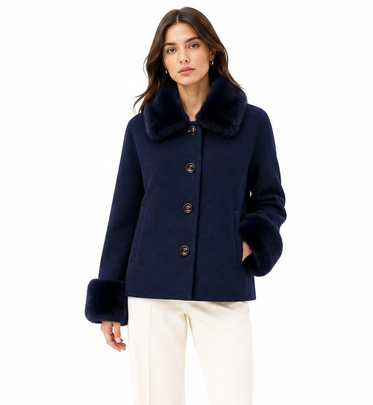 Loro Piana Fabric CAPPOTTO CORTO PELLICCIA BLU