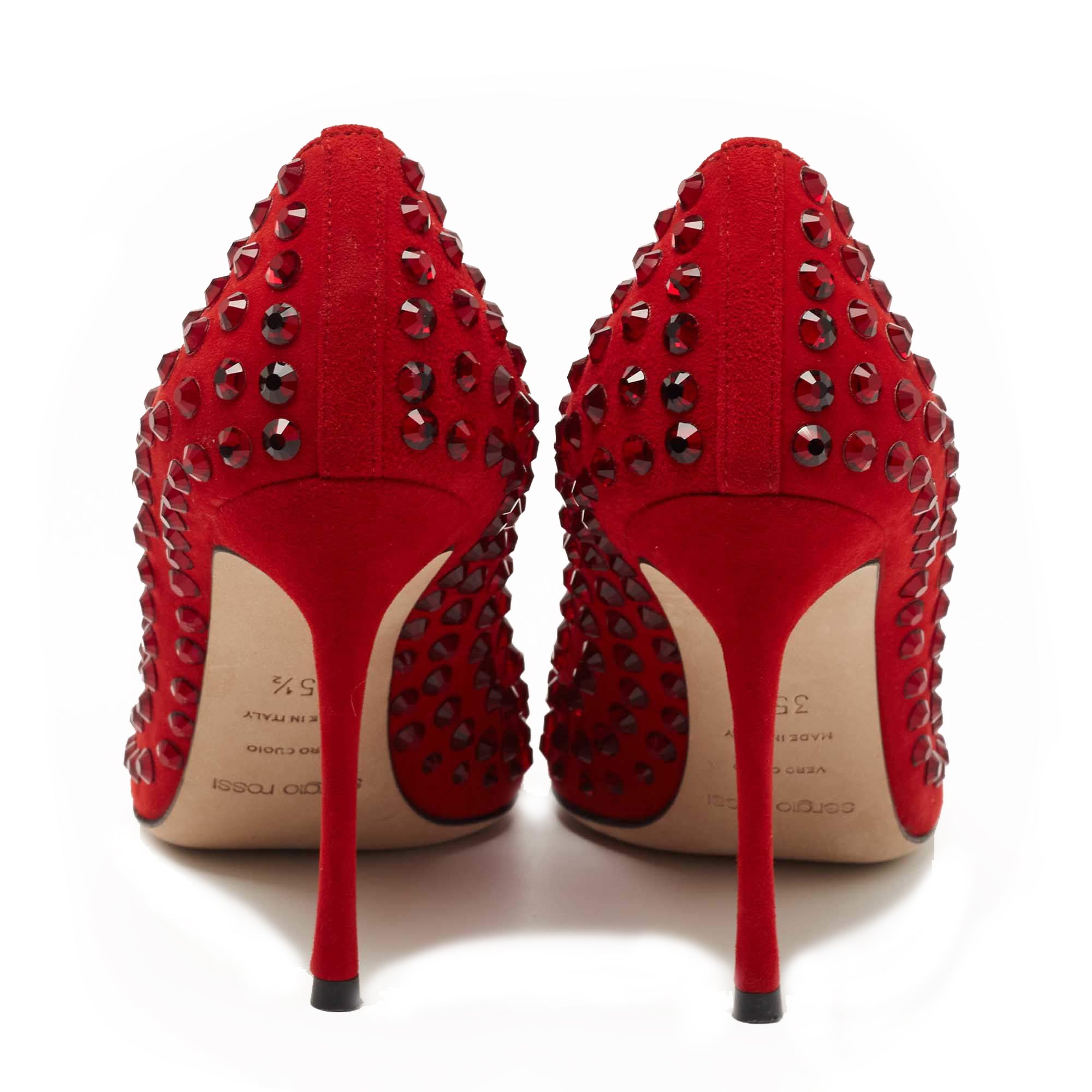 Sergio Rossi RED SUEDE STUDDED POINTED STRASS